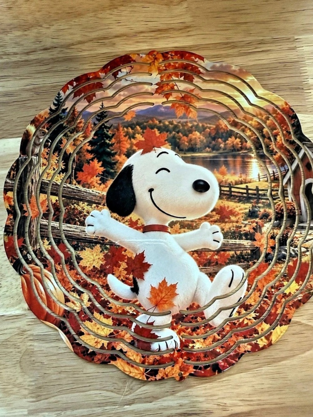 Peanuts Snoopy Autumn Leaves Metal Wind Spinner